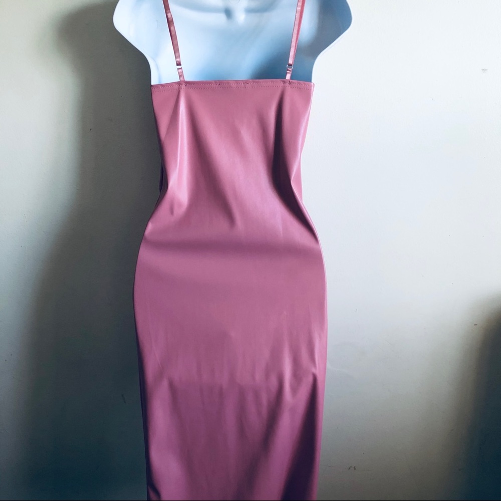 Pink Faux Leather Midi dress - Picture 2 of 4